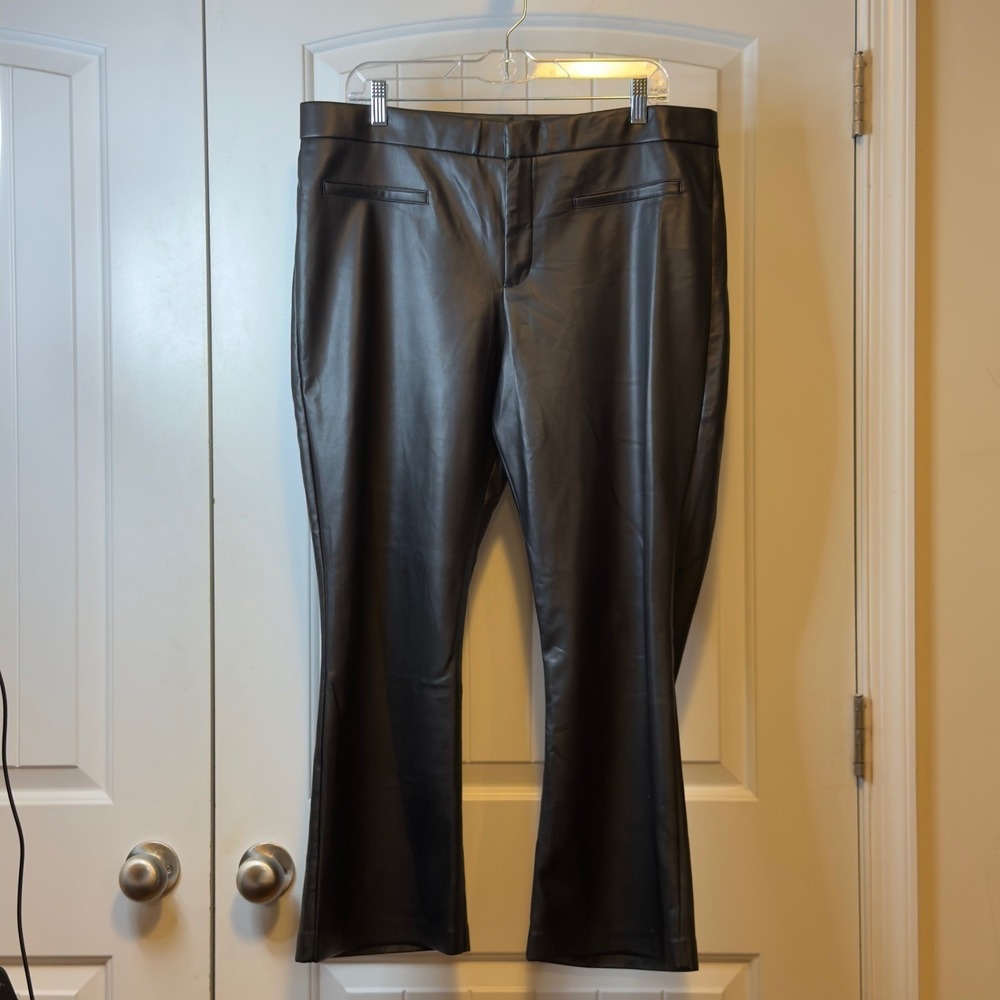 Zara Black Faux Leather High Rise Cropped Flare Pants Womens Plus Size 2X Chic - Picture 2 of 10